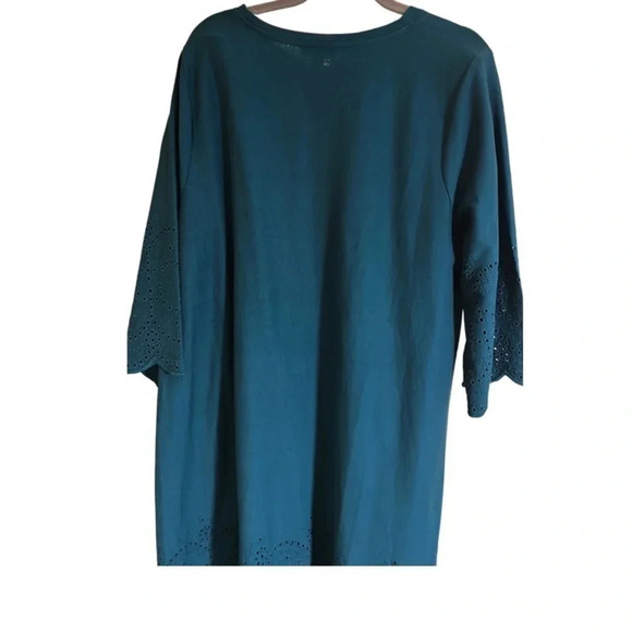 J. Jill Pacific Teal Eyelet Trimmed Cotton Dress Size Large - Picture 8 of 10